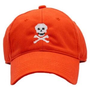 HARDING -LANE SKULL & BONES NEEDLEPOINT BASEBALL HAT ONE SIZE NEON RED/ORANGE